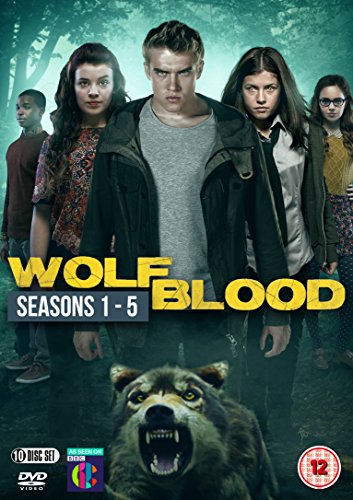 DVD cover for "Wolfblood" series, featuring a wolf and five teenagers in a forest.