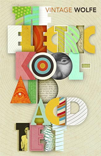 Book cover for "The Electric Kool-Aid Acid Test" with abstract collage.