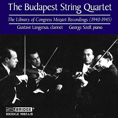 CD cover featuring the Budapest String Quartet playing instruments against a dark background.