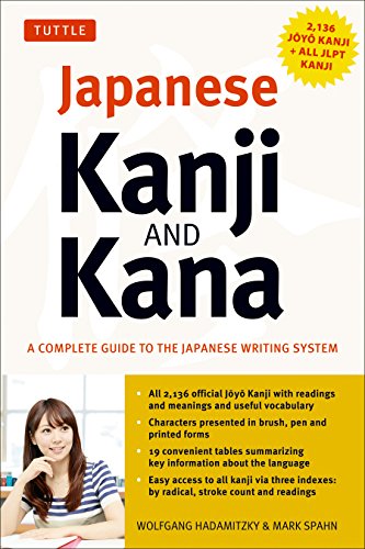 Book cover for Japanese Kanji & Kana with a woman sitting at a desk.