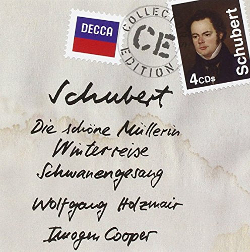 CD cover featuring Schubert portrait with postage stamp design.