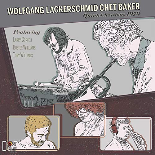 "Vinyl album cover with illustrations of musicians and dark purple background."