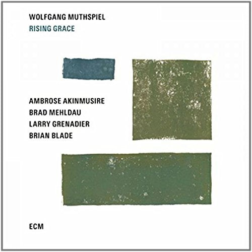 "Jazz album cover with green textured rectangles and artist names on a white background."