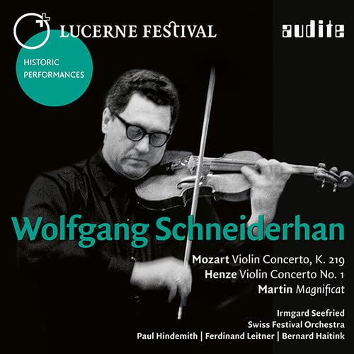 Black and white portrait of violinist Wolfgang Schneiderhan playing.