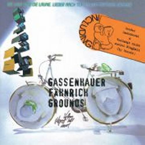 CD cover with bicycle, abstract shapes, and orange banner illustration.