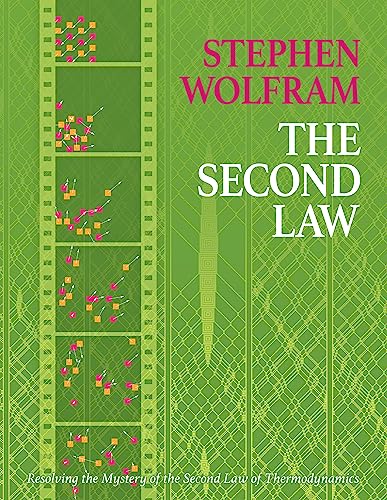 Green book cover with abstract pink and yellow patterns, title “The Second Law.”