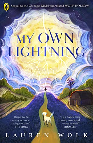 Book cover featuring a child standing on a hill under a bright lightning bolt.