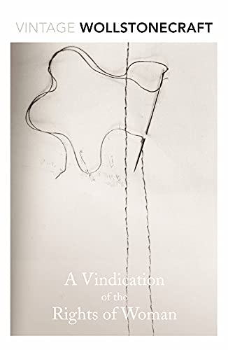 Book cover with sketched sewing and title "A Vindication of the Rights of Woman".