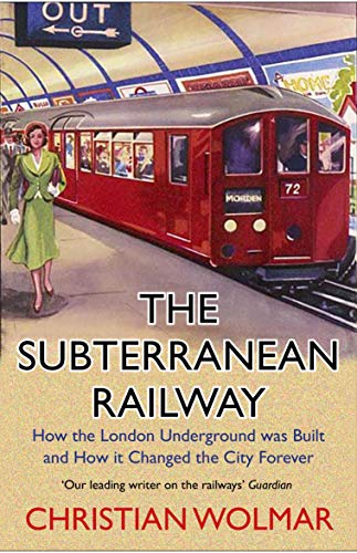 Vintage-style book cover depicting a red London Underground train and platform.