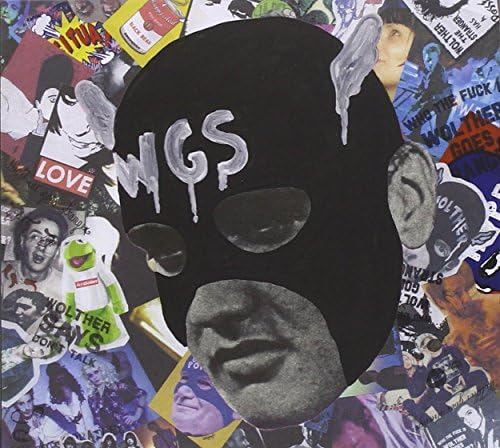 CD cover: masked face collage with graffiti and fragmented portraits.