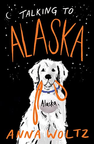 Book cover featuring a white dog holding a leash against a starry black background.