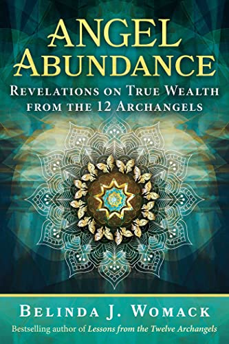 Book cover with teal and gold mandala design, titled "Angel Abundance.