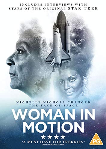 Nichelle Nichols portrait with a space shuttle, DVD cover for "Woman In Motion".