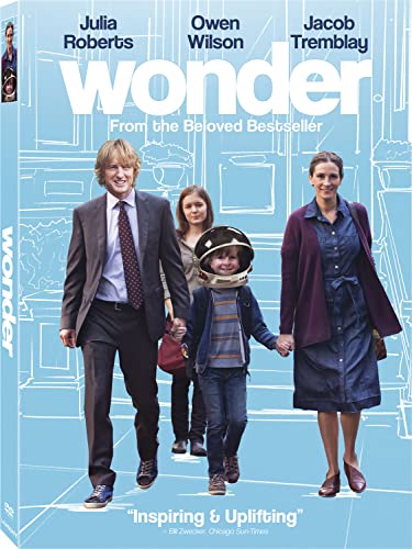 DVD cover for "Wonder" featuring a boy in a space helmet with his family.