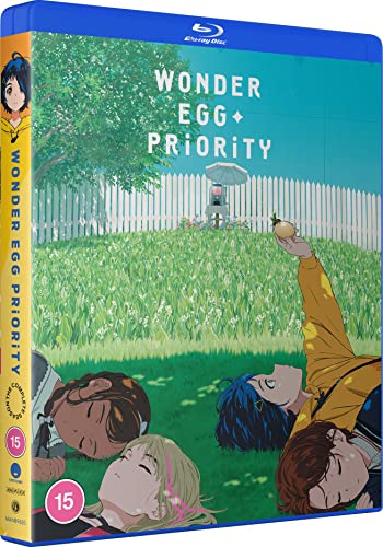 Wonder Egg Priority Blu-ray case featuring four anime girls lying on green grass.