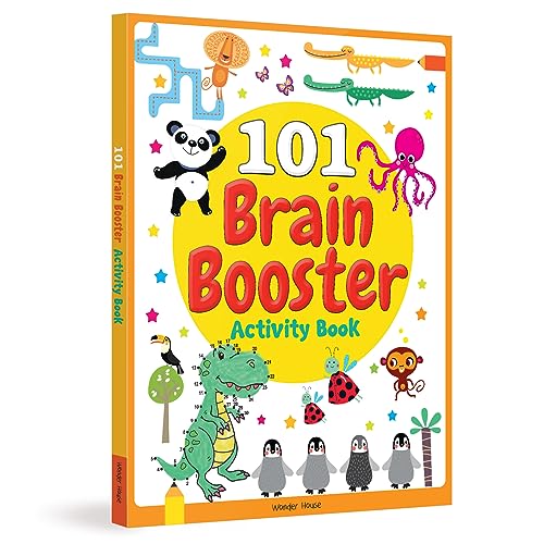 Colorful activity book cover with animals, numbers, and playful illustrations.