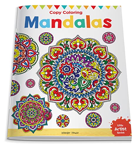 Book cover with colorful mandala designs for coloring and copying.