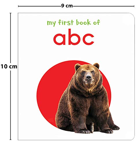 Book cover with green text “abc” and a brown bear against a red circle.