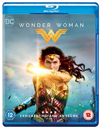Wonder Woman Blu-ray cover featuring Gal Gadot in costume, aiming a weapon.