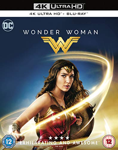 Wonder Woman Blu-ray cover featuring Gal Gadot in costume, golden lasso.