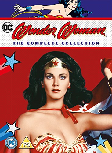 Wonder Woman DVD cover featuring Lynda Carter in costume, red and blue design.