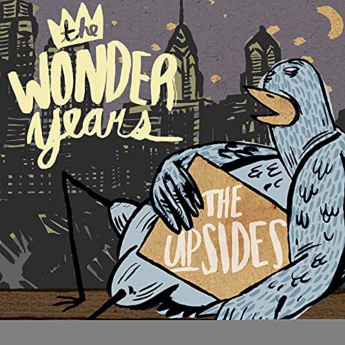 Vinyl album cover: illustrated pigeon with city skyline background.