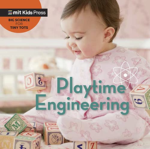 Baby surrounded by colorful blocks and the book "Playtime Engineering.