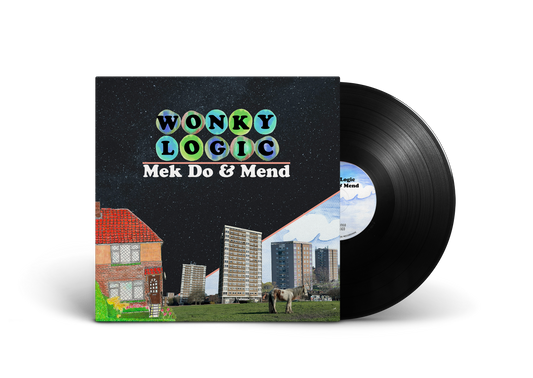 Vinyl record for Wonky Logic's "Mek Do & Mend" with building artwork.