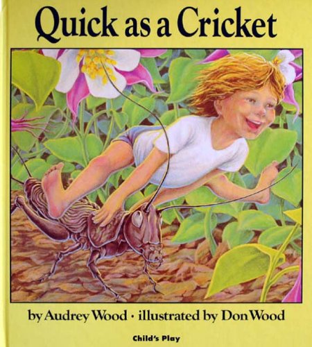 Book cover: child riding a large cricket through colorful foliage.