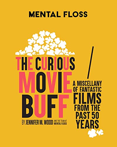 Book cover with yellow background, popcorn illustration, and title The Curious Movie Buff.