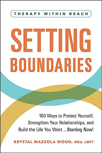 Book cover with orange title "Setting Boundaries" and wavy colored lines.