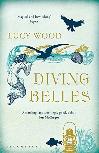 Book cover: "Diving Belles" with mermaid, birds, and underwater imagery.