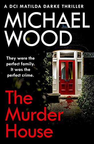 Book cover: dark house facade with a red door and blood splatter.