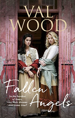 Book cover: "Fallen Angels" by Val Wood, featuring two women in historical dress.
