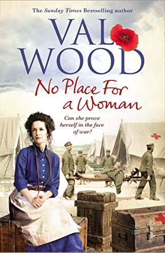 Book cover: woman in blue dress, wartime scene, red poppy.