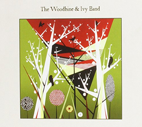CD cover with abstract trees, birds, and geometric shapes in red and green.