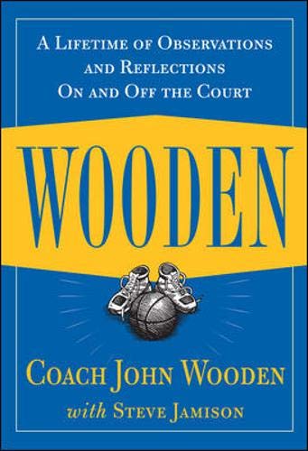 Book cover for “Wooden” by Coach John Wooden, with basketball imagery.