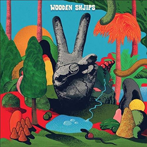 Album cover for Wooden Shjips’ “V.” featuring a hand making a peace sign.