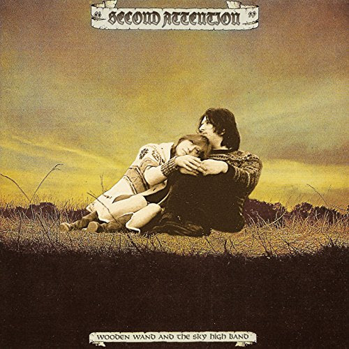 Album cover: couple embracing in a field under a yellow sky.