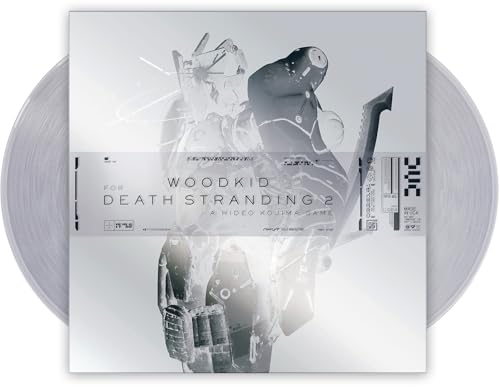 Vinyl record album cover for Woodkid Death Stranding 2 with abstract metallic character artwork.