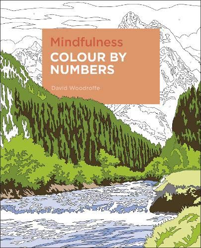 Colour by numbers book cover with a mountain and river scene.