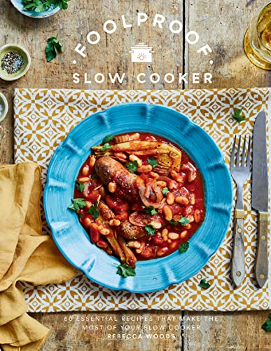 Cookbook cover featuring a blue bowl of sausage and bean stew.