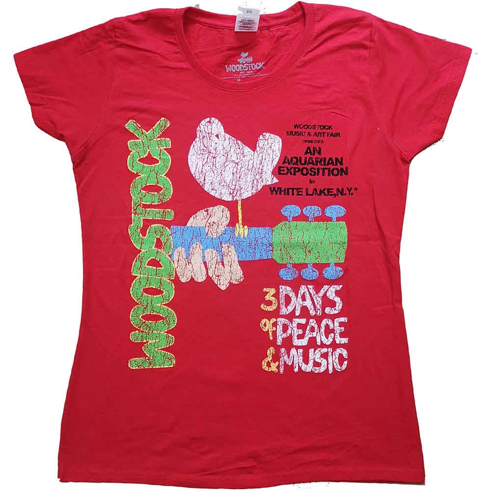 Ladies' XX-Large t-shirt featuring a vintage Woodstock music festival poster design.