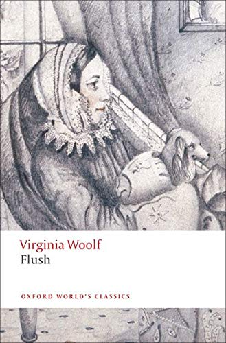 Book cover of "Flush" by Virginia Woolf, featuring a woman and dog.