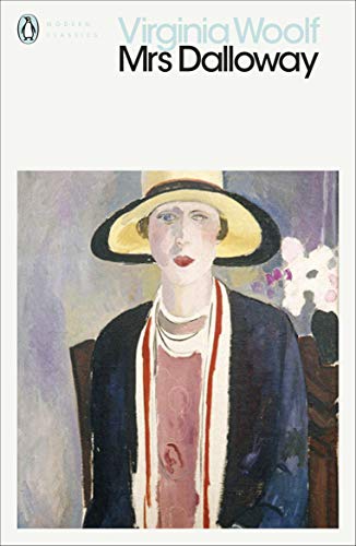 Book cover for Mrs Dalloway by Virginia Woolf featuring a painting of a woman.