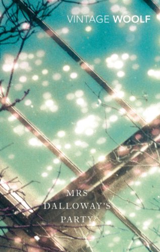 Book cover: teal background with blurred branches and title “Mrs Dalloway’s Party”.