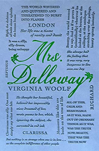 Blue and green word cloud cover for Virginia Woolf’s *Mrs. Dalloway*.