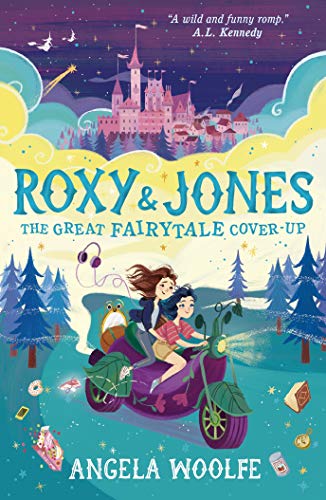 Book cover: two girls on a scooter, fairytale castle backdrop.