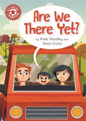 Book cover: red car with a family inside, titled "Are We There Yet?".