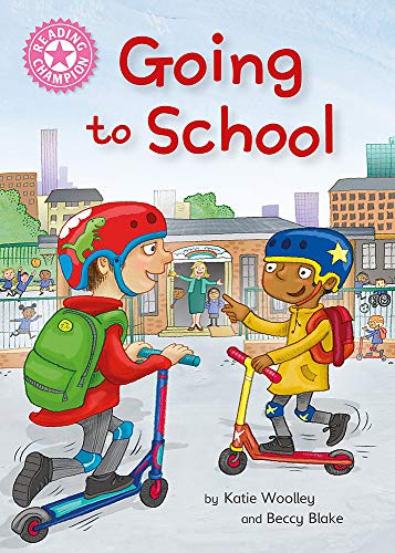 Book cover: two children on scooters going to school.
